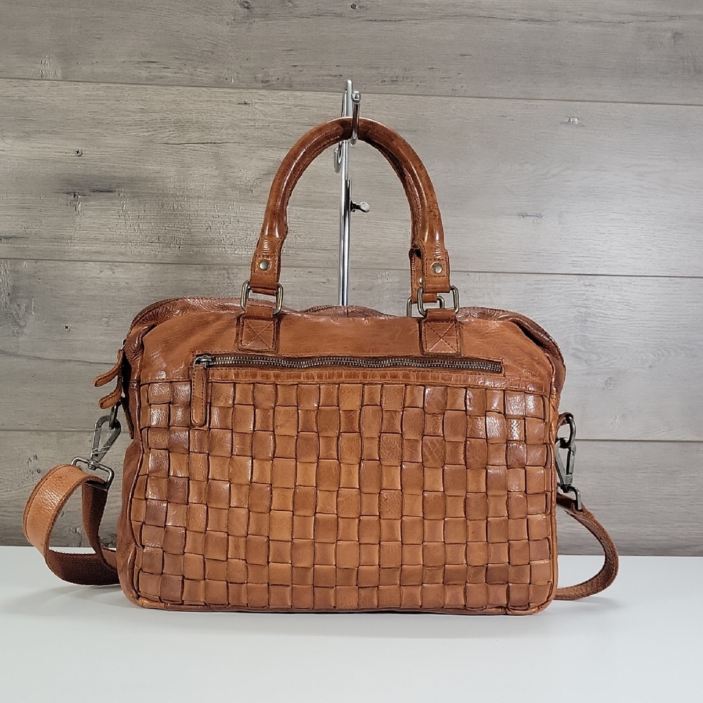Vilenca Holland Woven Leather Briefcase Bag in Tan